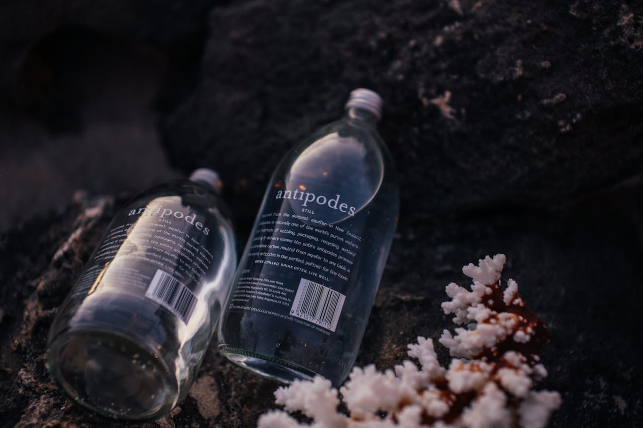 about-us-01 High-quality Antipodes water bottles with natural backdrop, showcasing brand elegance.